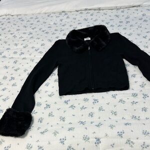 Cotton On Black Teddy Jacket with Faux Fur Trim
